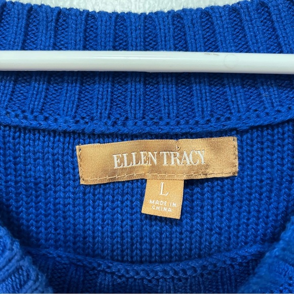 Ellen Tracy Women Sweater Blue Black Knit Scoop Neck Pullover LARGE - Picture 3 of 6